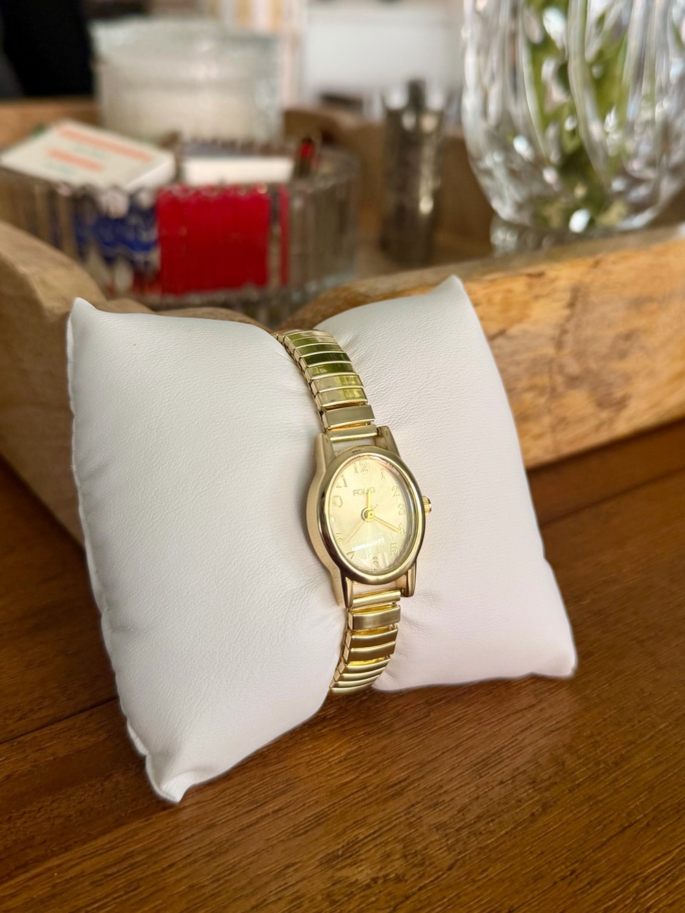 Gold-Tone Women's Stretch Bracelet Watch - Polished Oval Dial